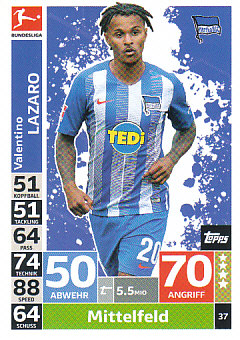 Valentino Lazaro Hertha Berlin 2018/19 Topps MA Bundesliga #37